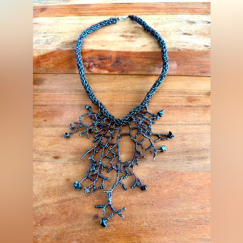 EUC Unique Purple Beaded Vintage Bib Necklace